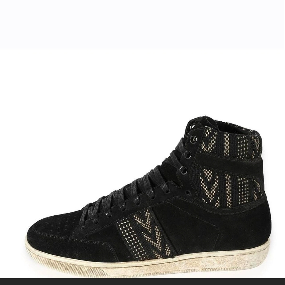 Saint Laurent Black Suede High-Top Sneakers with Patterned Panels